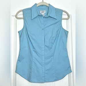 Vintage Ann Taylor Loft Collared Sleeveless Top Size 4 Blue Button Up Cotton